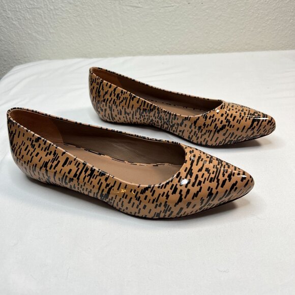 Loeffler Randall Patent Leather Printed Flats Tan Black Pointed Toe Size 8.5 - Picture 4 of 16